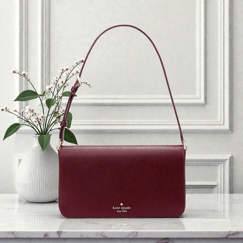 Kate Spade Staci Flap Shoulder Bag Purse in Grenache Leather KF371